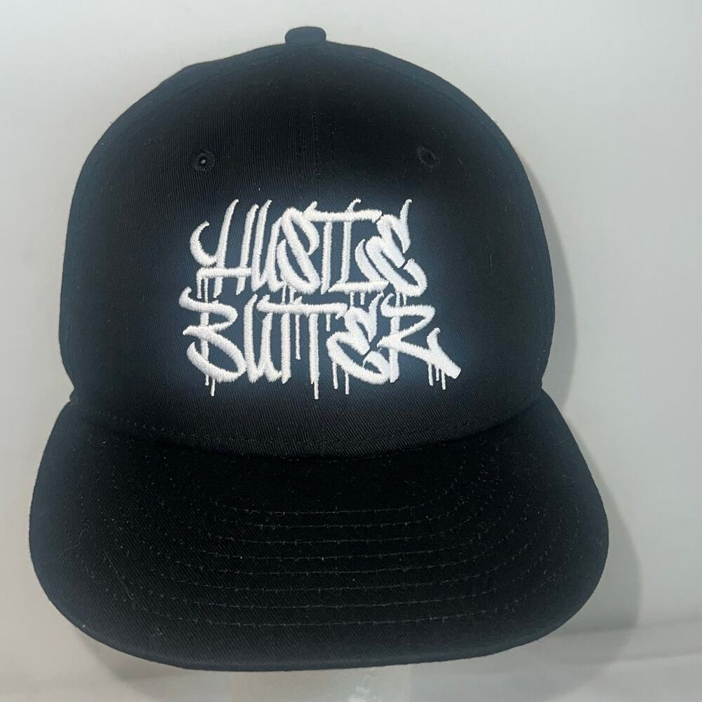 Hustle Butter Deluxe Black Snapback Hat White Graffiti-Style Embroidered Logo
